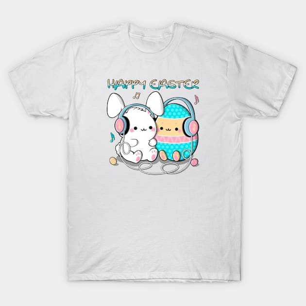 Cute bunny and big colorful egg. Happy easter illustration T-Shirt by ilhnklv